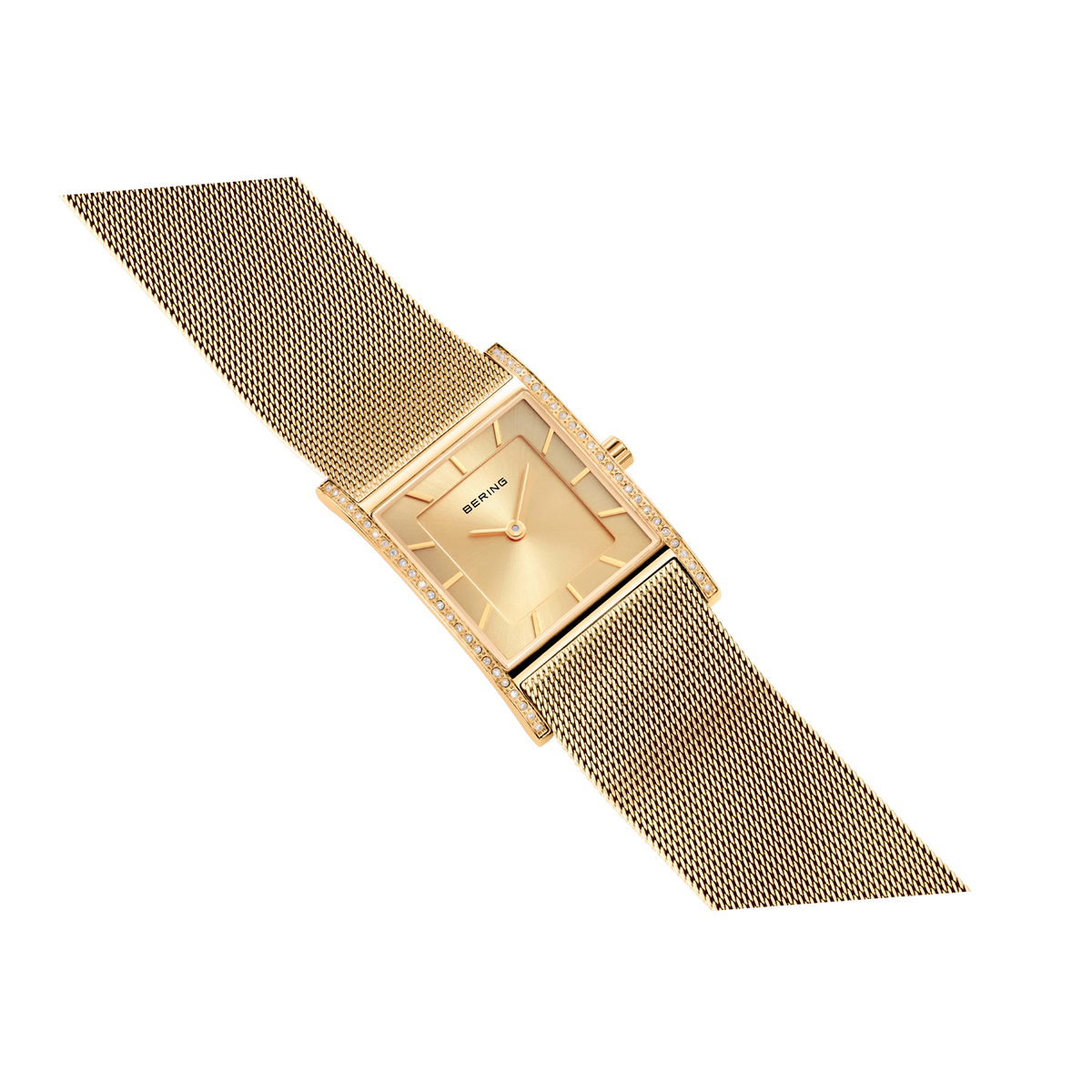 Reloj rectangular brillante malla dorado
