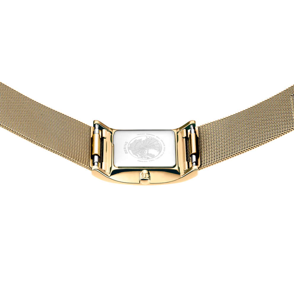 Reloj rectangular brillante malla dorado