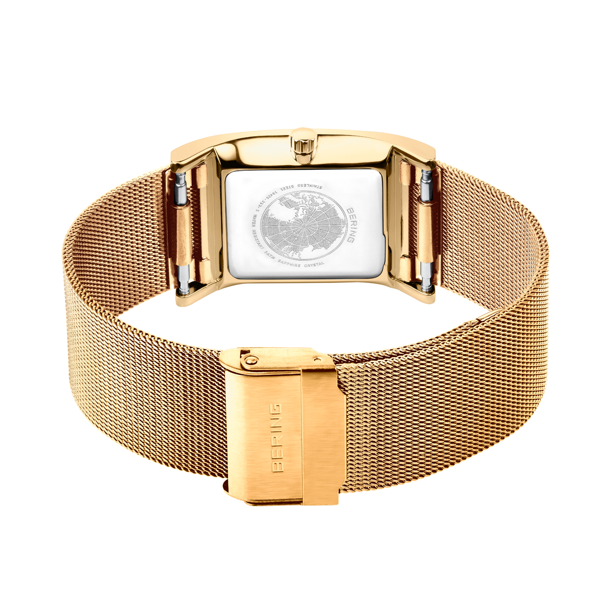 Reloj rectangular brillante malla dorado