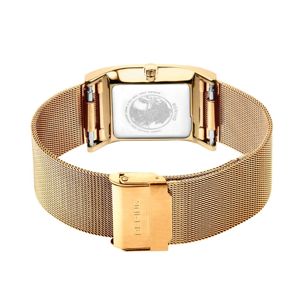 Reloj rectangular brillante malla dorado