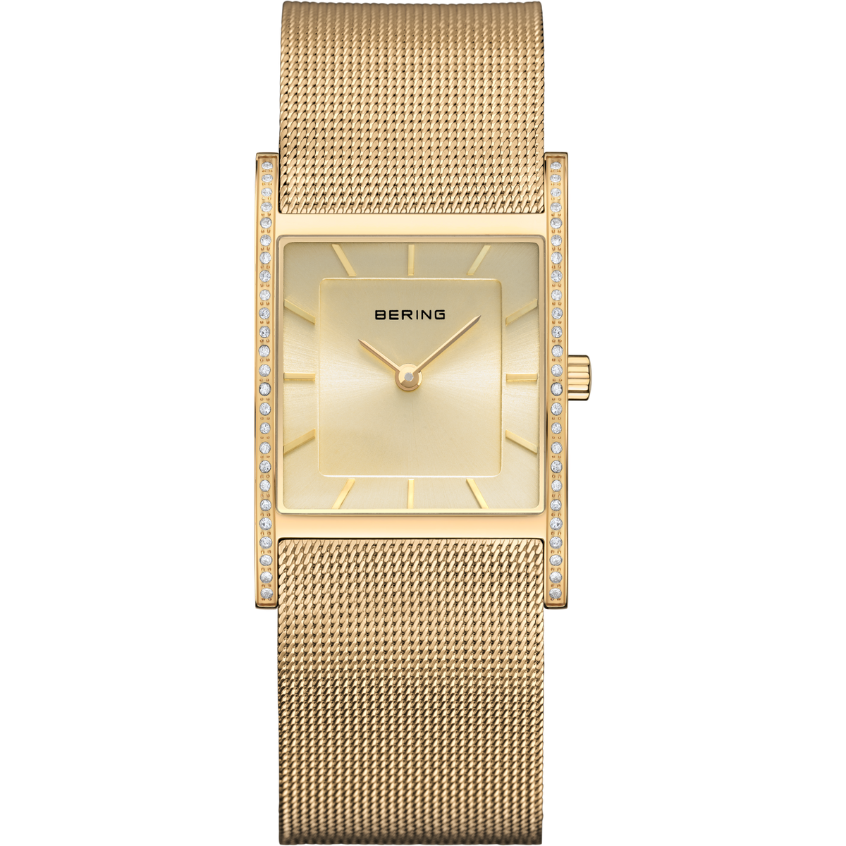 Reloj rectangular brillante malla dorado