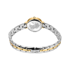 Rear view of the watch with its silver- and gold-tone link bracelet looped and fastener closed.