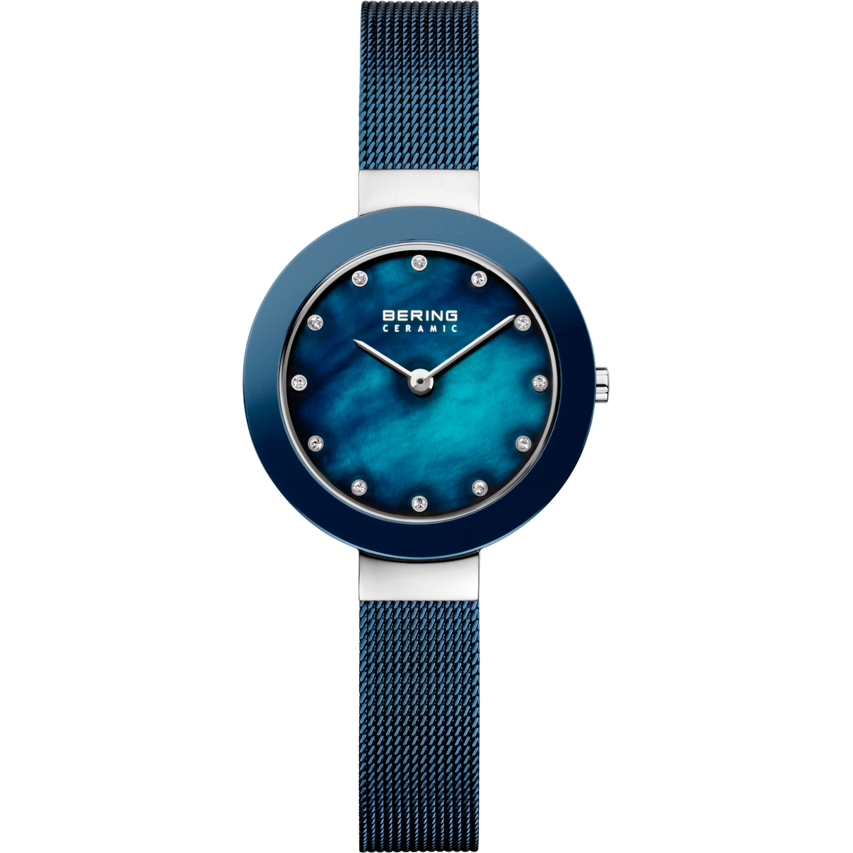 Reloj cerámica nácar malla azul