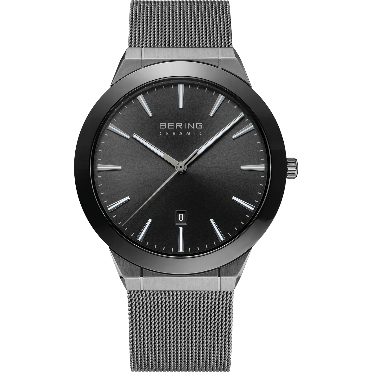 Ceramic Date Mesh Watch Black Grey