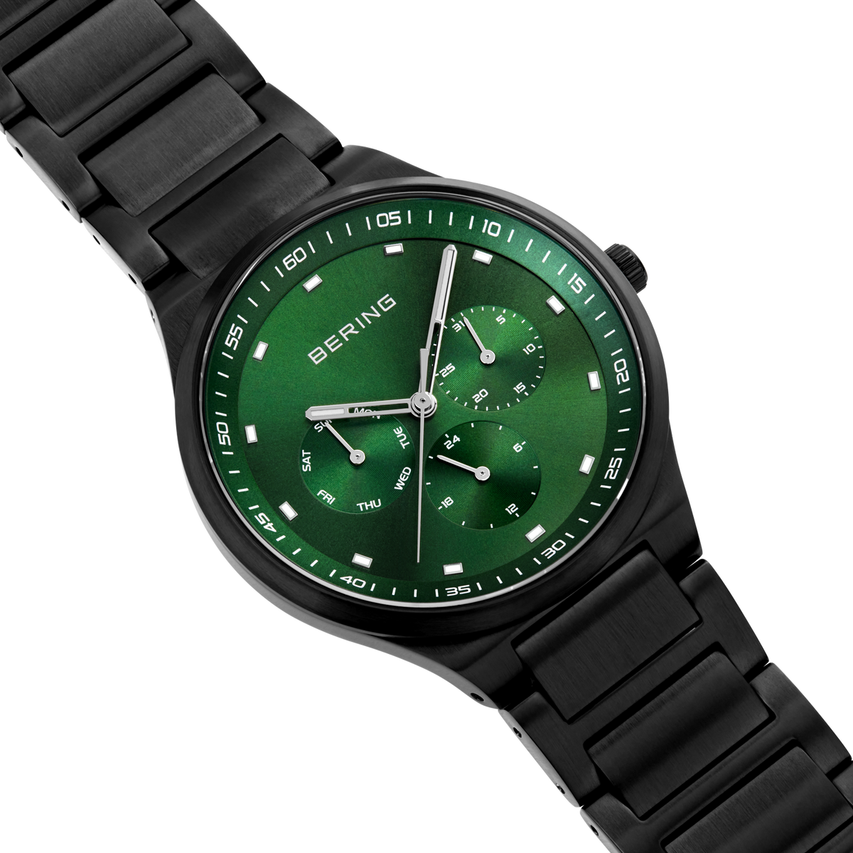 Reloj multifunción esfera sunray eslabones verde