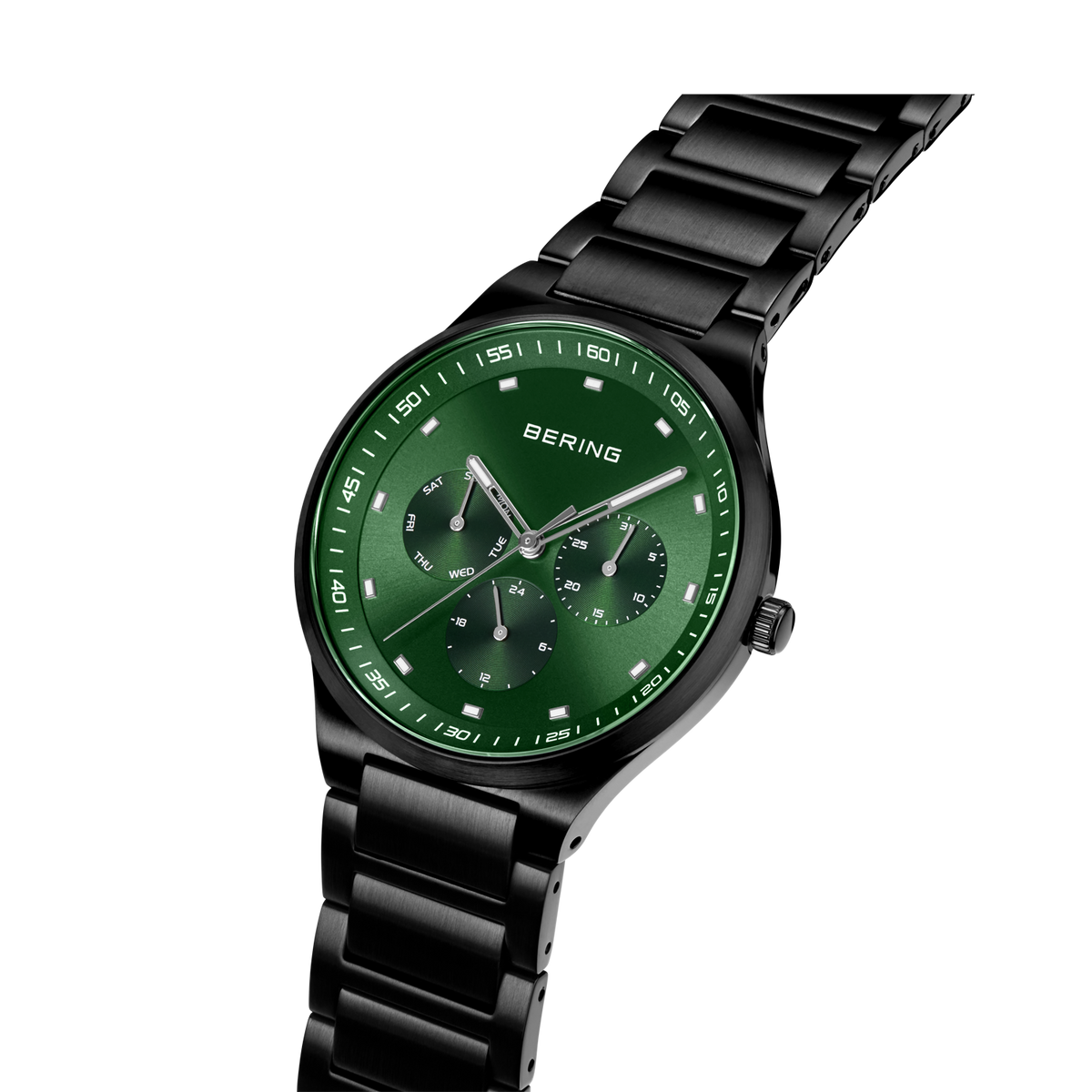 Reloj multifunción esfera sunray eslabones verde