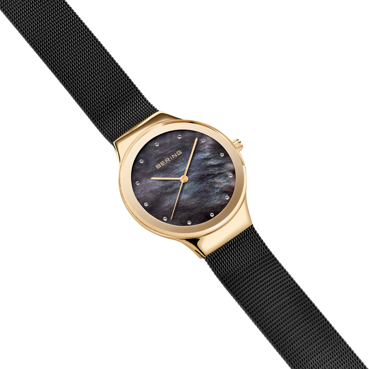 Oval Mother of Pearl Mesh Watch Black