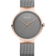 Front view: grey dial, rose-tone case and grey mesh strap.
