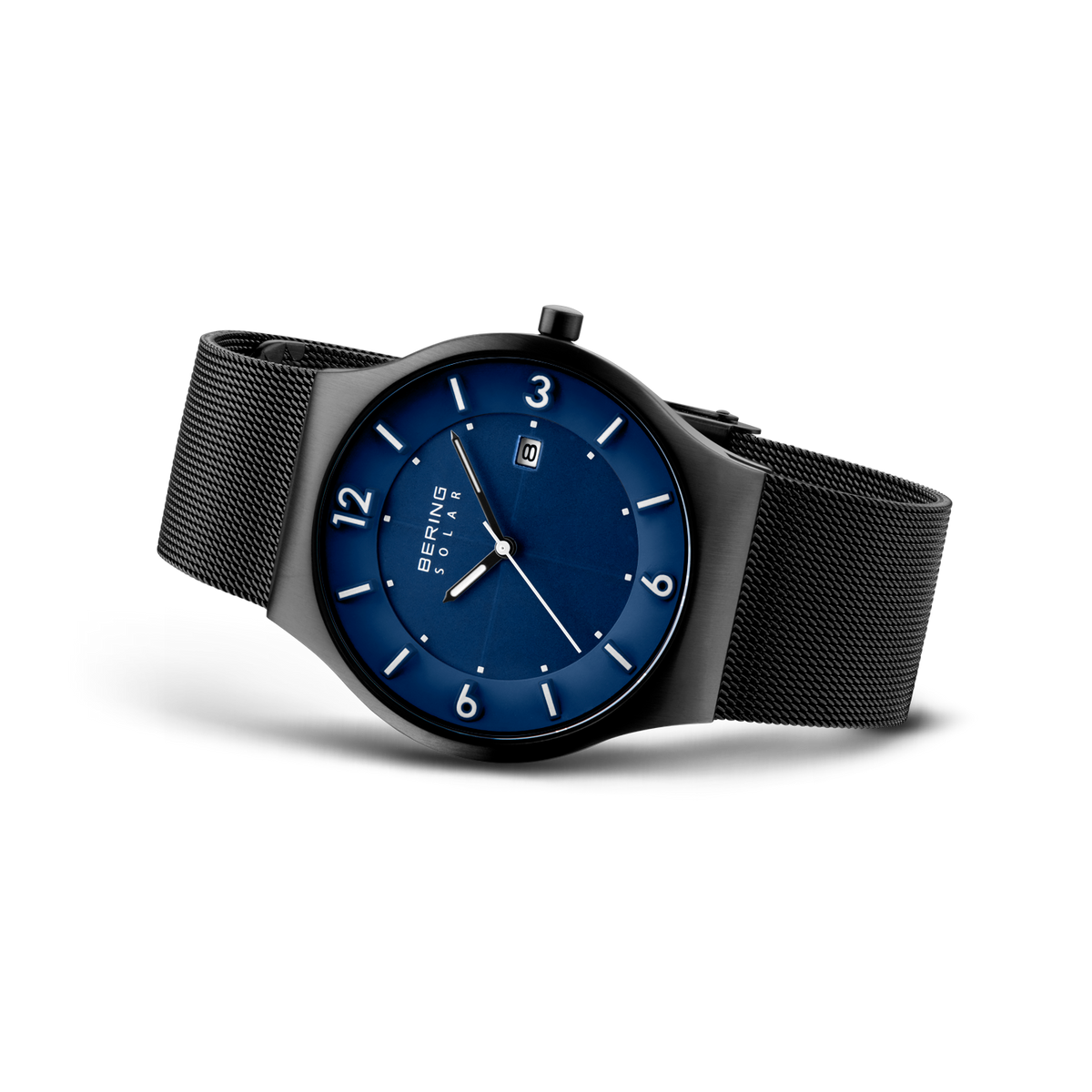 Solar Date Mesh Watch Blue Black