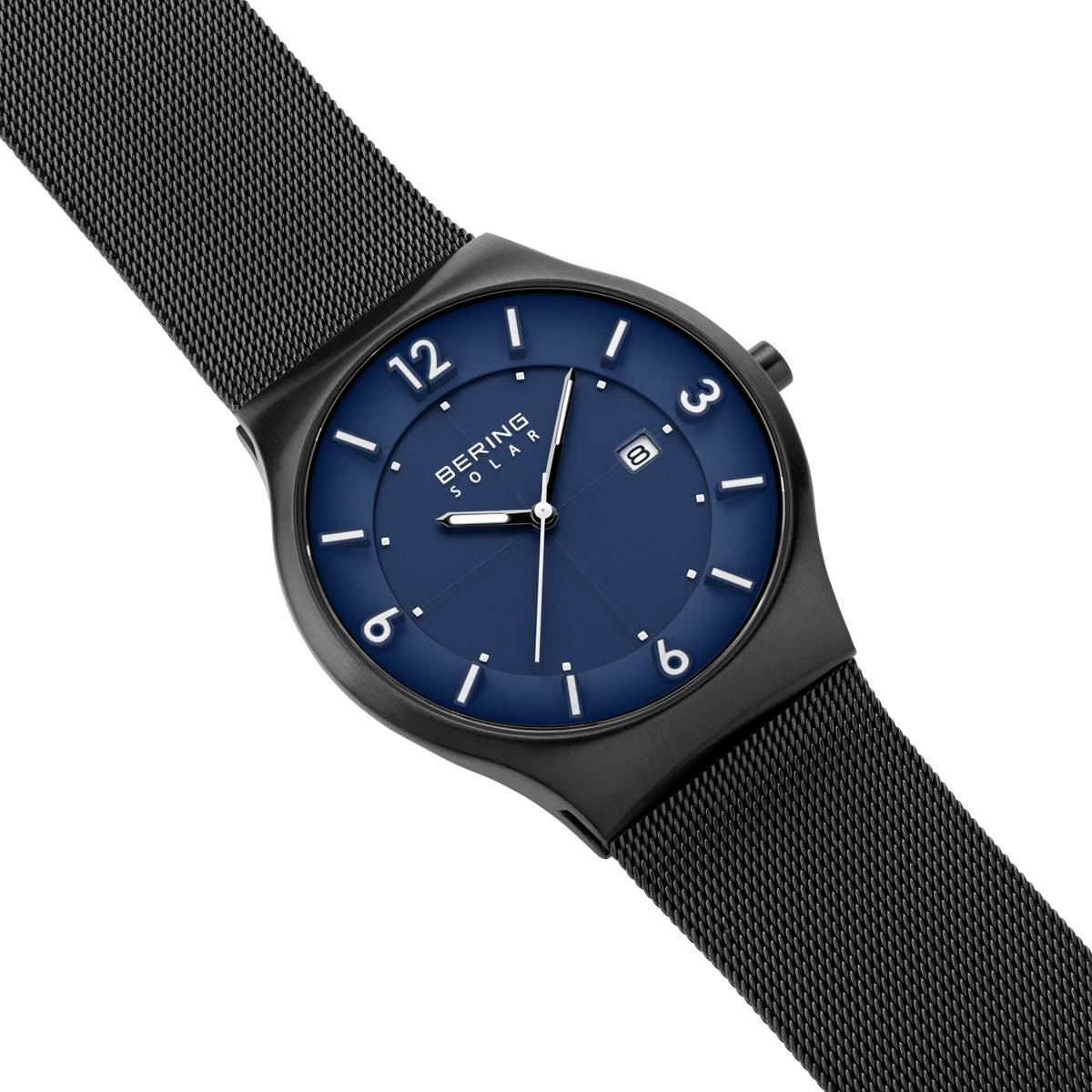 Solar Date Mesh Watch Blue Black