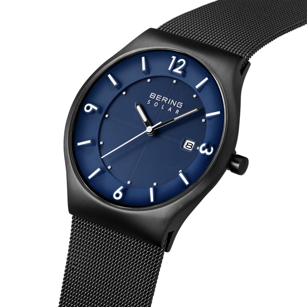 Solar Date Mesh Watch Blue Black