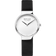 Reloj BERING de frente: esfera blanca, caja plateada y correa negra lisa.