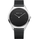 Reloj BERING de frente: esfera negra, caja plateada y correa de malla negra.