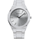 Reloj BERING de frente: esfera gris plateada, caja plateada y pulsera plateada de eslabones.