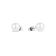 Par de pendientes esféricos blancos brillantes con postes y cierres plateados.