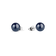 Pair of glossy dark blue spherical stud earrings with silver-tone posts and backs.