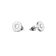 Pendientes circulares plateados con centros blancos y detalles radiales similares a radios.